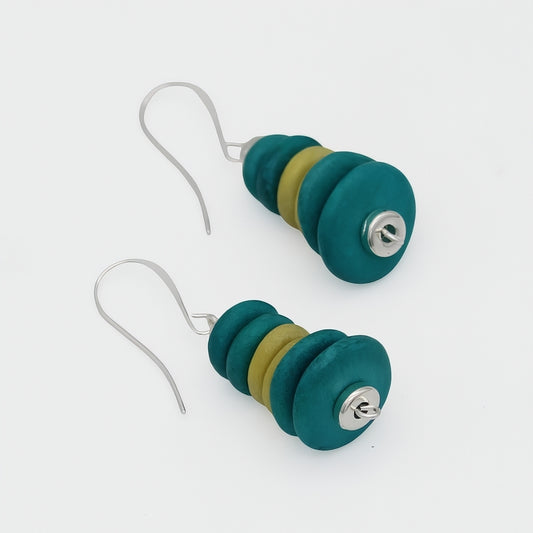 Teal and Yellow Stacked Dangle Earring