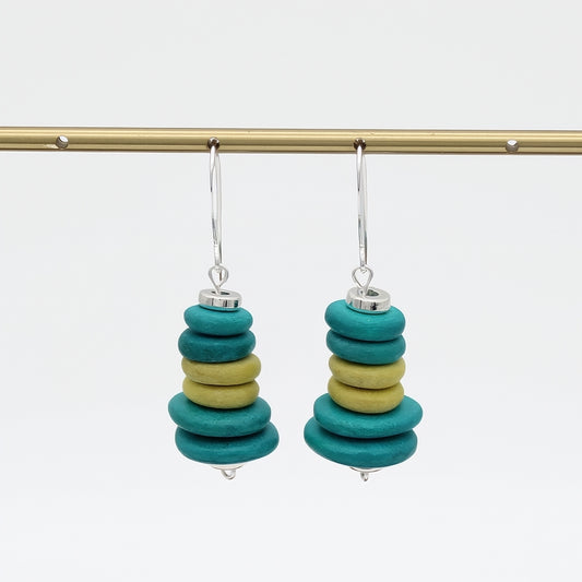 Teal and Yellow Stacked Dangle Earring
