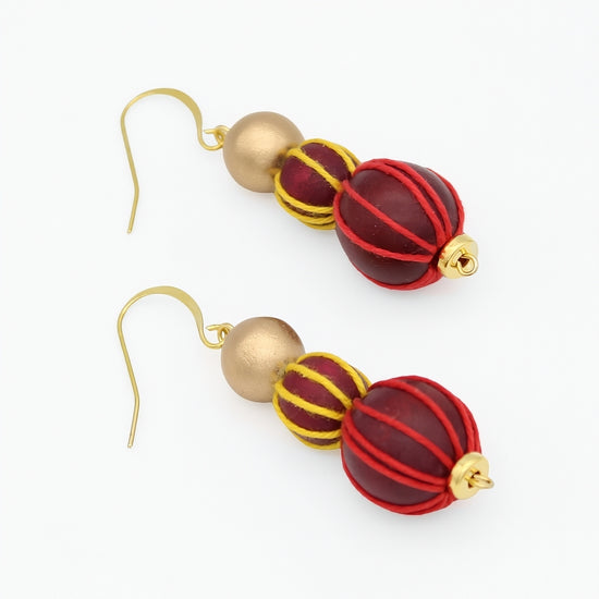 Gold and Maroon Art Deco Earrings, alternate product view 3