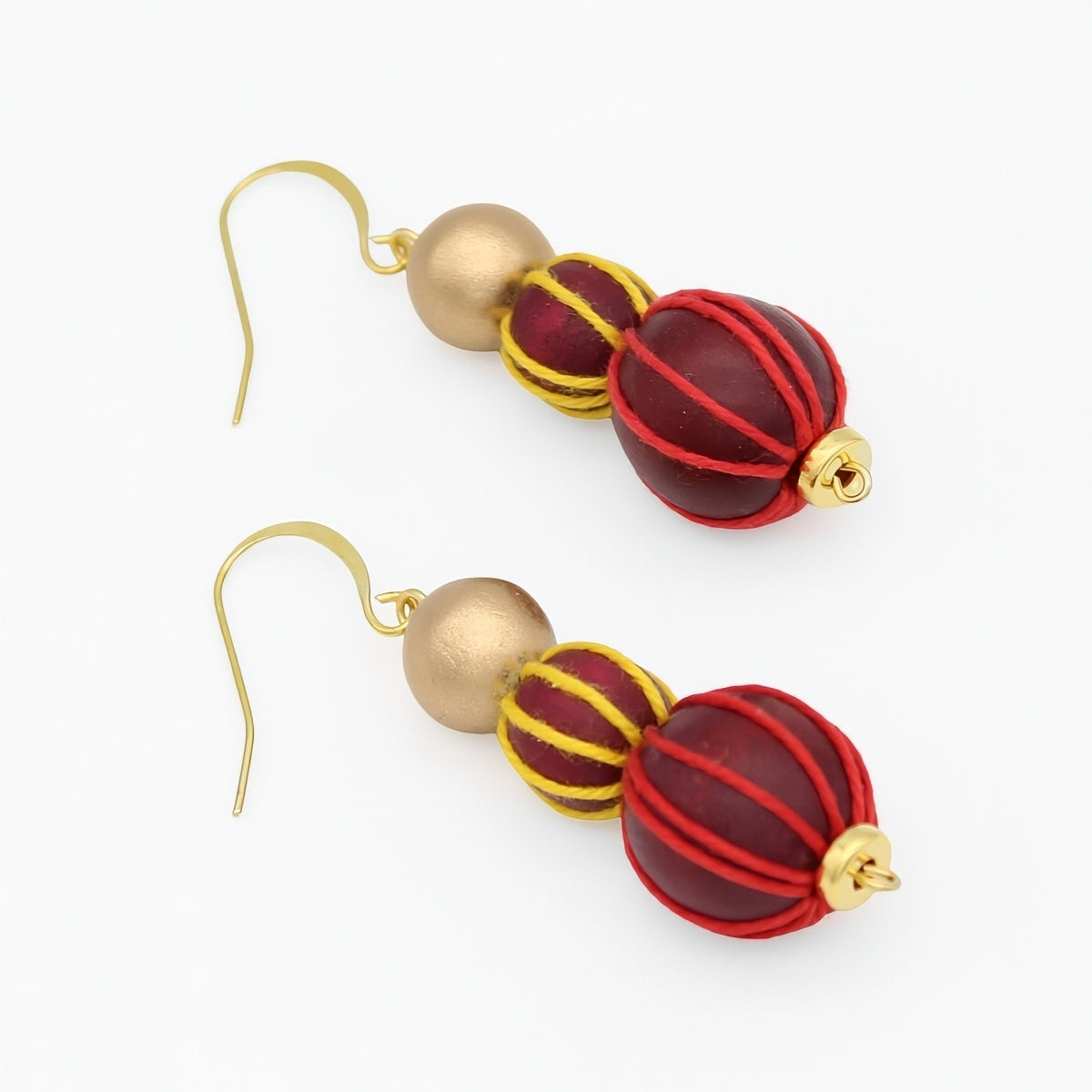 Gold and Maroon Art Deco Earrings, alternate product view 3
