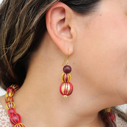 Gold and Maroon Art Deco Earrings