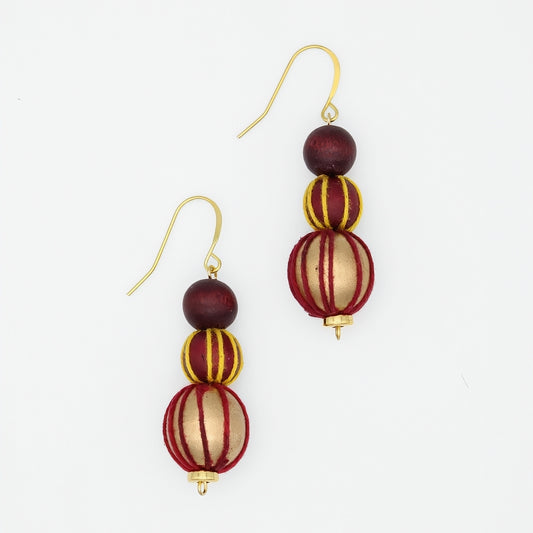 Gold and Maroon Art Deco Earrings