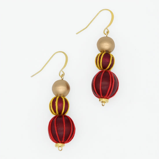 Gold and Maroon Art Deco Earrings, alternate product view 4