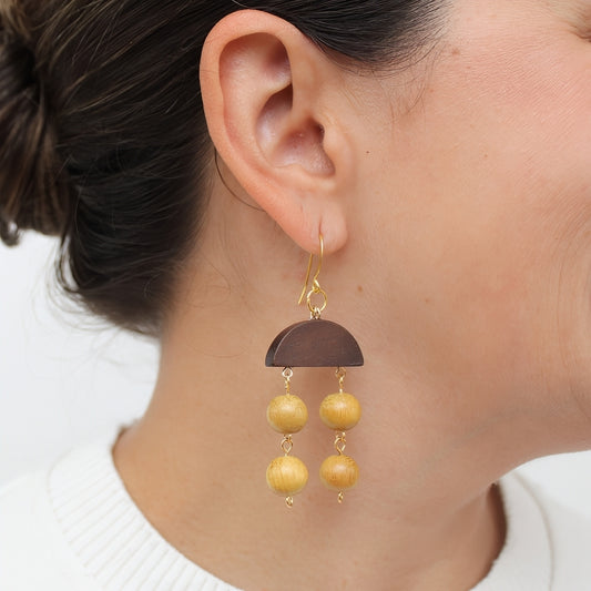 Mustard Cascade Wood Earrings