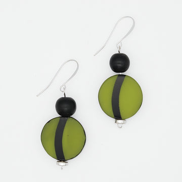 Green and black resin statement earrings with silver ear wires