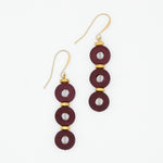 Maroon wood statement drop earrings with gold plated French hooks