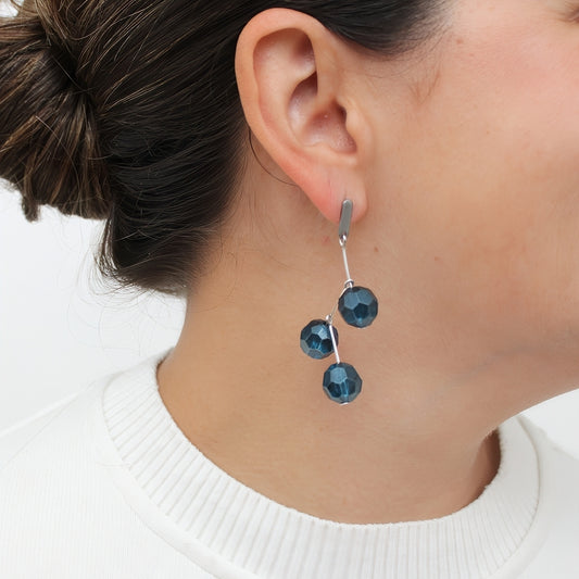 Blue Faceted Cluster Drop Earrings