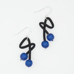 Blue and black sculptural statement earrings with silver plated French hooks