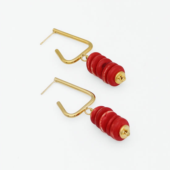 Red bead drop earrings angled product view