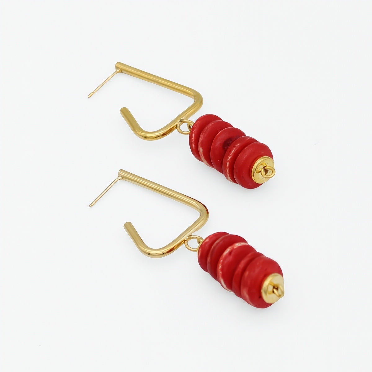 Red bead drop earrings angled product view