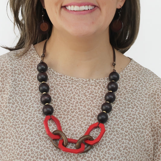 Scarlet Timber Geometric Necklace