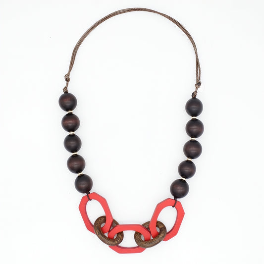 Scarlet Timber Geometric Necklace