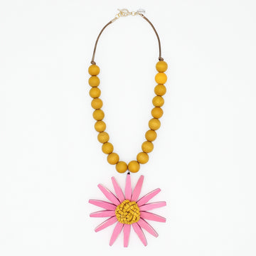 Pink and Yellow Sunbeam Flower Necklace