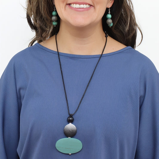 Odette Teal Oval Pendant Necklace