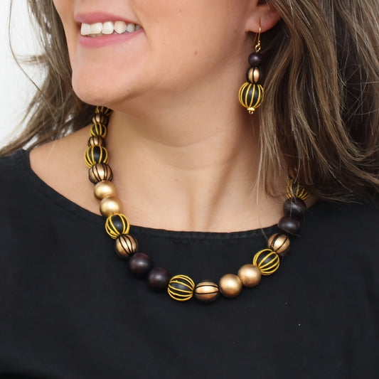 Brown and Gold Threaded Art Deco Necklace