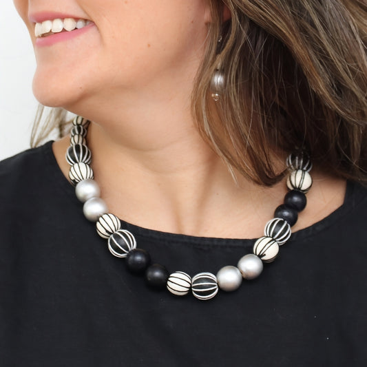 Black and Cream Threaded Art Deco Necklace