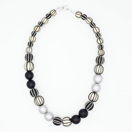 Black and Cream Threaded Art Deco Necklace