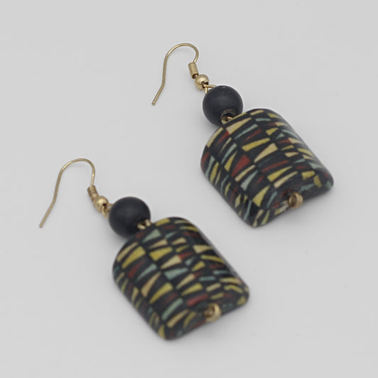 Black Abstract Decoupage Earrings
