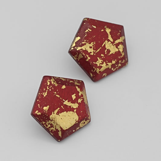 Red and Gold Hexagon Earrings