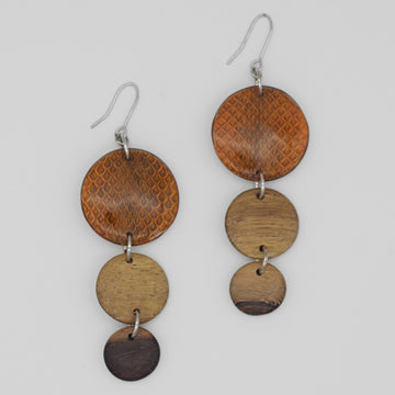 Orange and Wood Dangle Earring