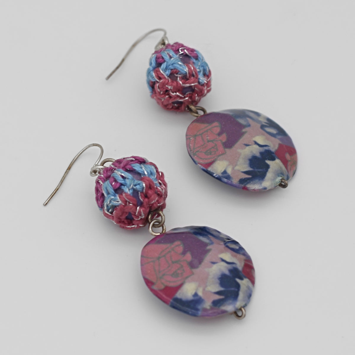 Pink Floral Decoupage Statement Earrings