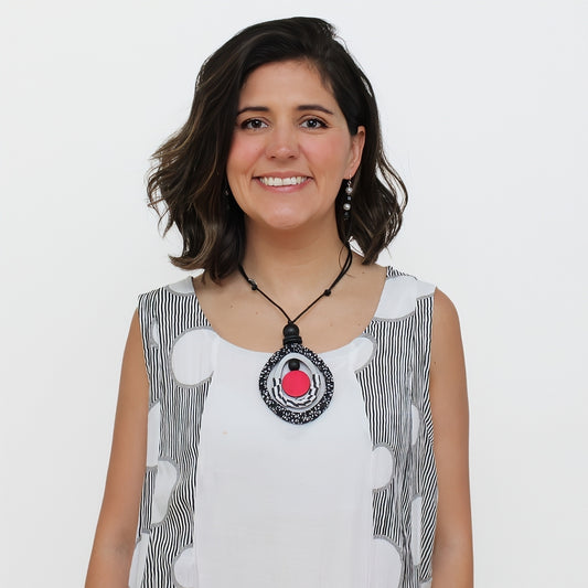 Black and Red Fabric Marina Pendant Necklace