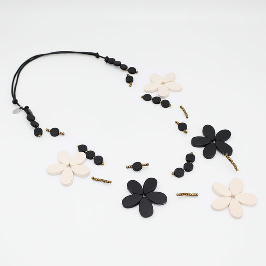 Black and White Floating Flower Necklace - Sylca Designs - Chunky Jewelry 