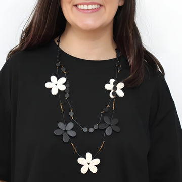 Black and White Floating Flower Necklace