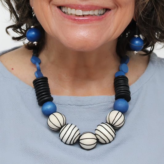 Blue Maris Threaded Ball Statement Necklace