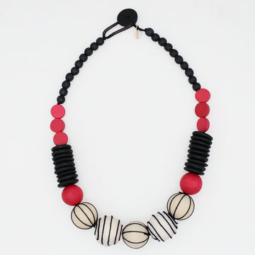 Red Maris Threaded Ball Statement Necklace