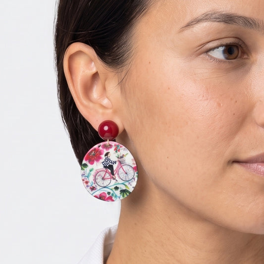 Bicycle Decoupage Earrings | Whimsical Wood Statement Earrings – Sylca Designs