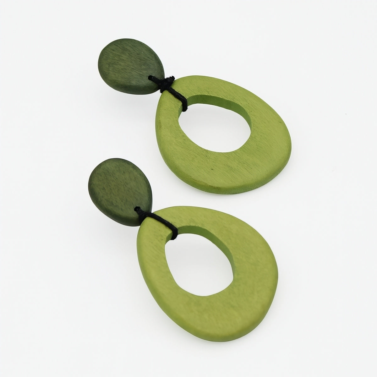 Green lightweight wood statement earrings front view