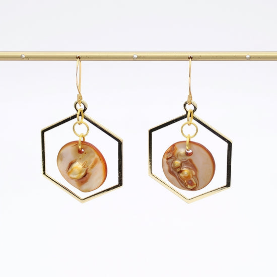 Gold hexagon resin earrings hanging product view