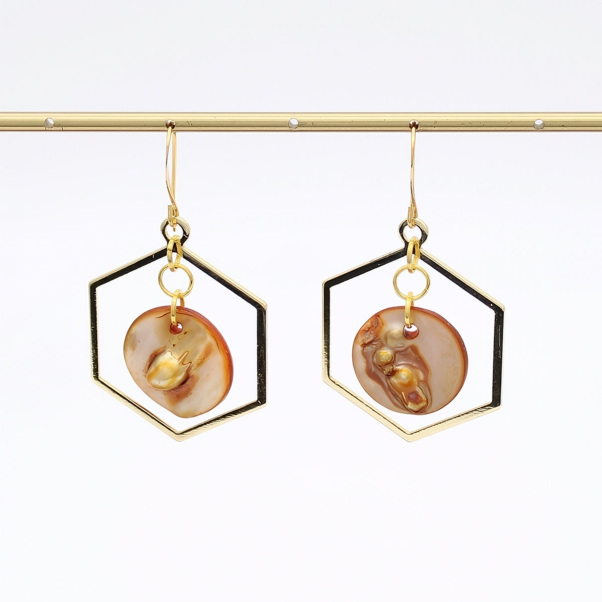 Gold hexagon resin earrings hanging product view