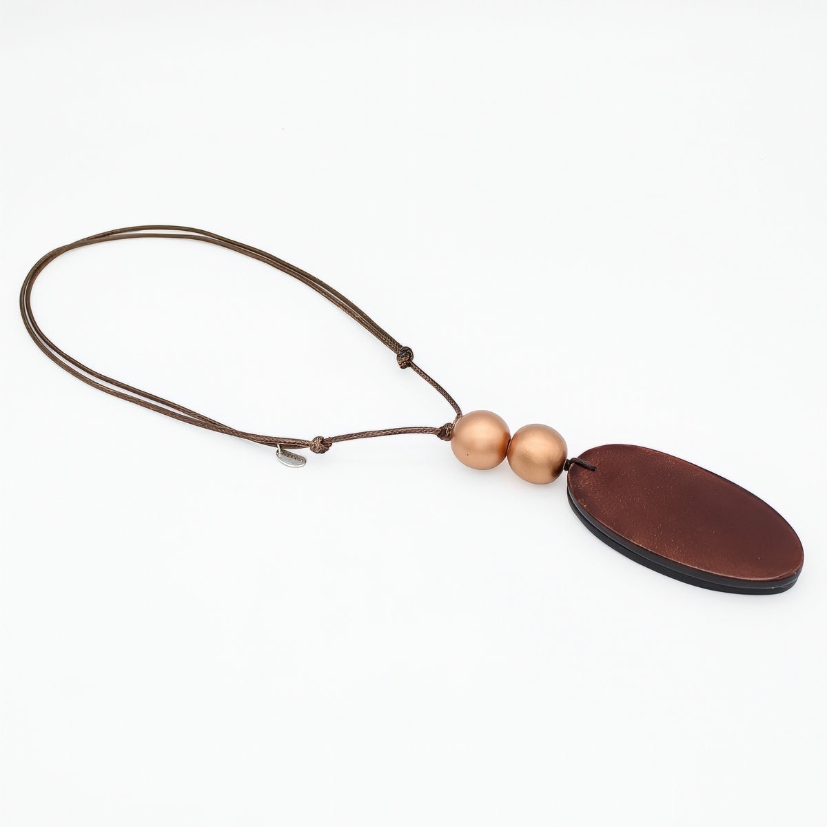 Brown resin pendant necklace angled product view