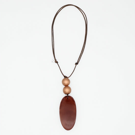 Brown resin oval pendant necklace full product view