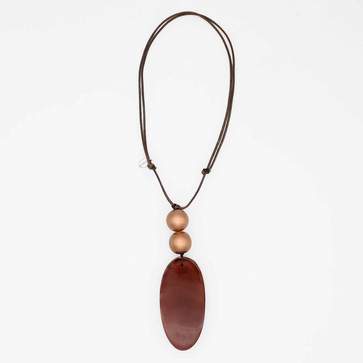 Brown resin oval pendant necklace full product view