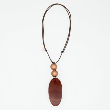 Brown resin oval pendant necklace full product view