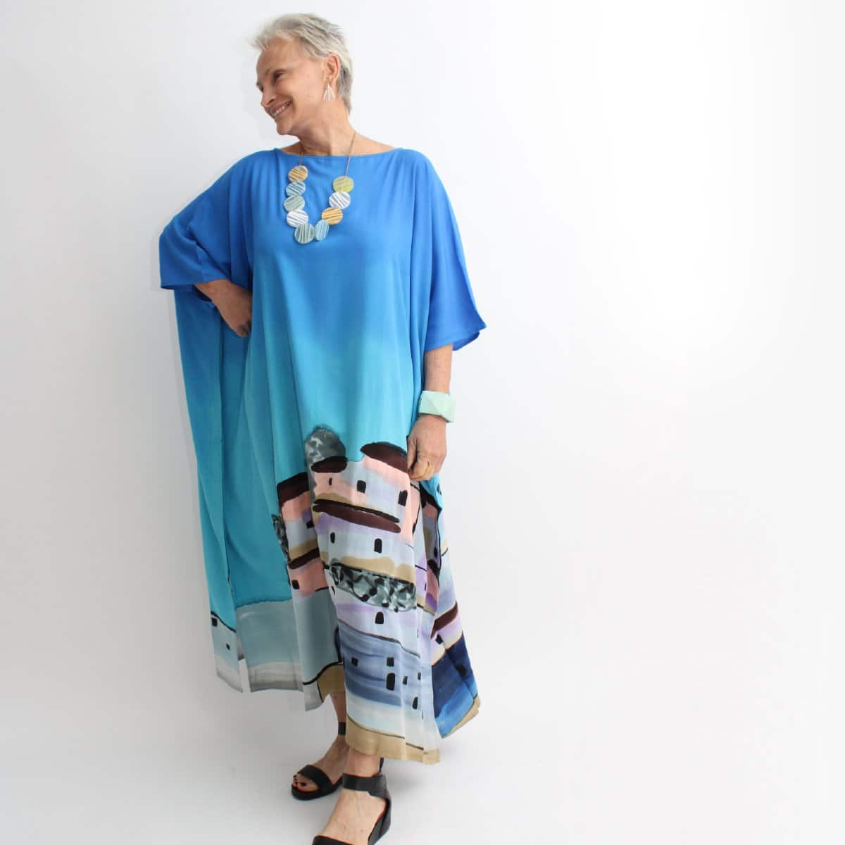 SANTORINI HAND PAINTED DRESS CAFTAN