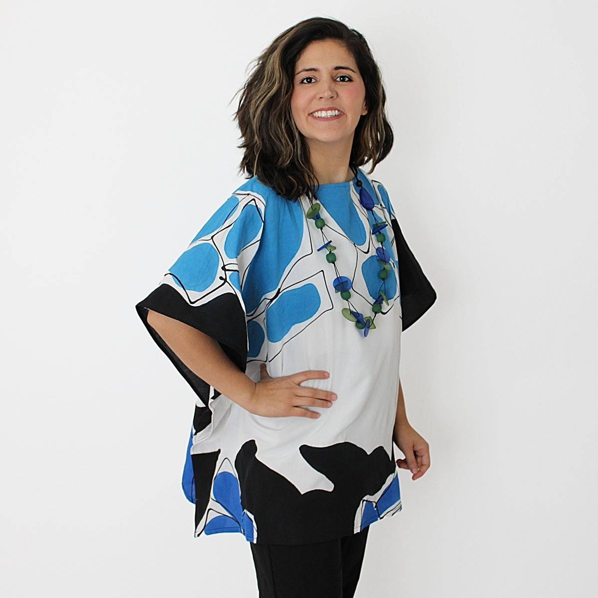 Black and Blue Floral Blouse