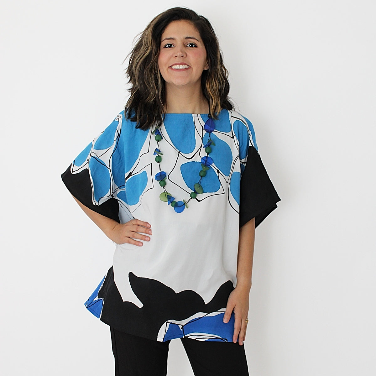 Black and Blue Floral Blouse
