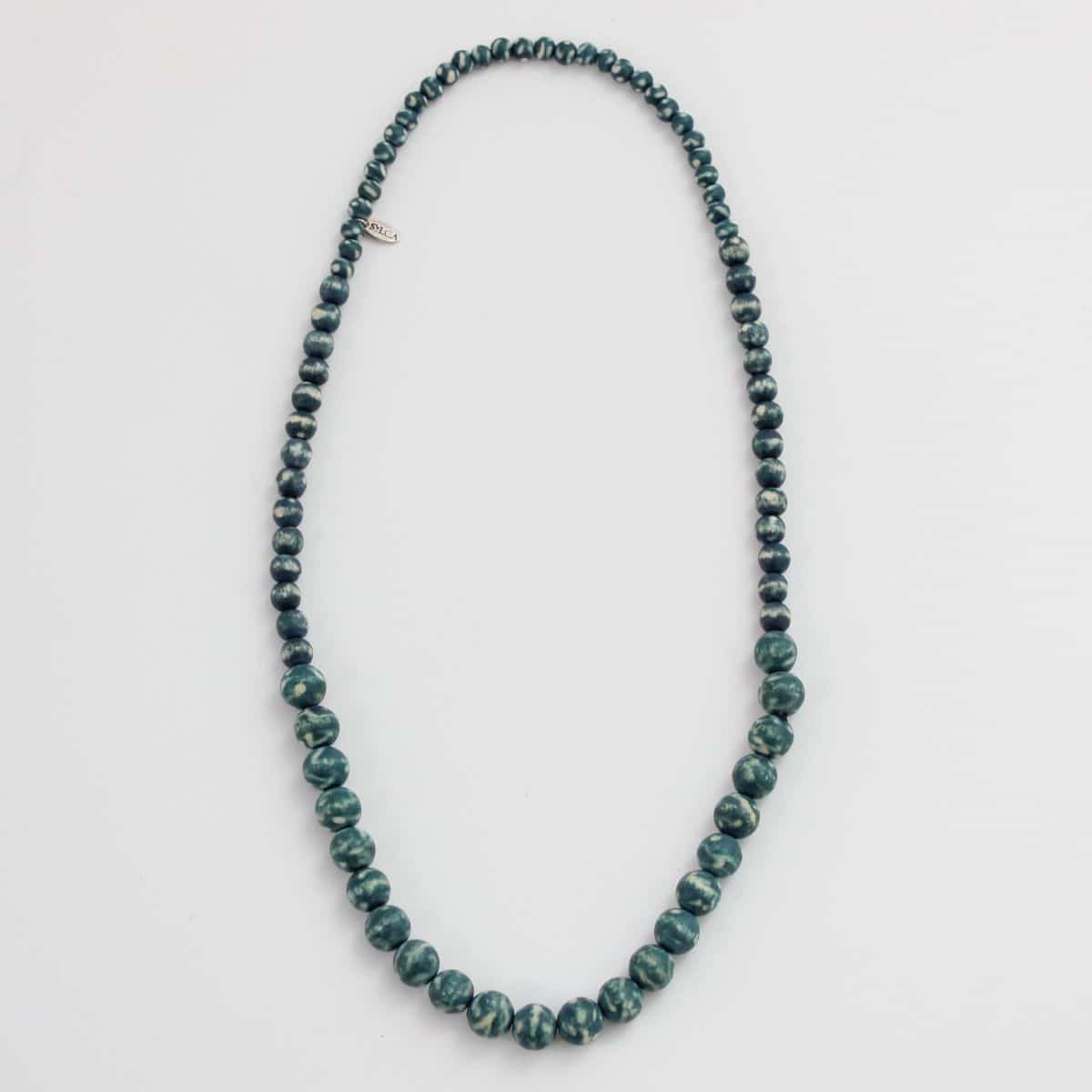 teal wood beaded necklace
