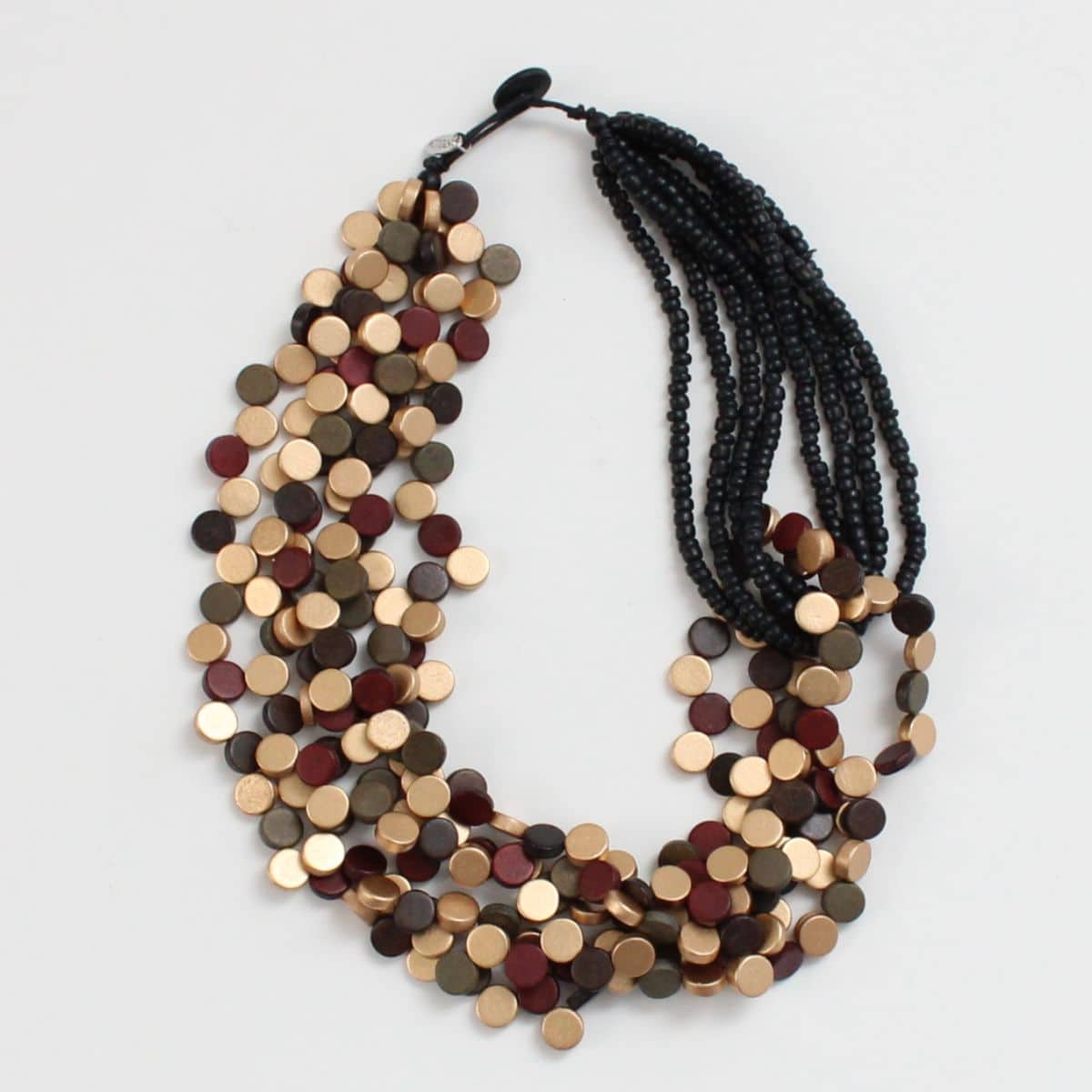 Gold and burgundy wood beaded necklace