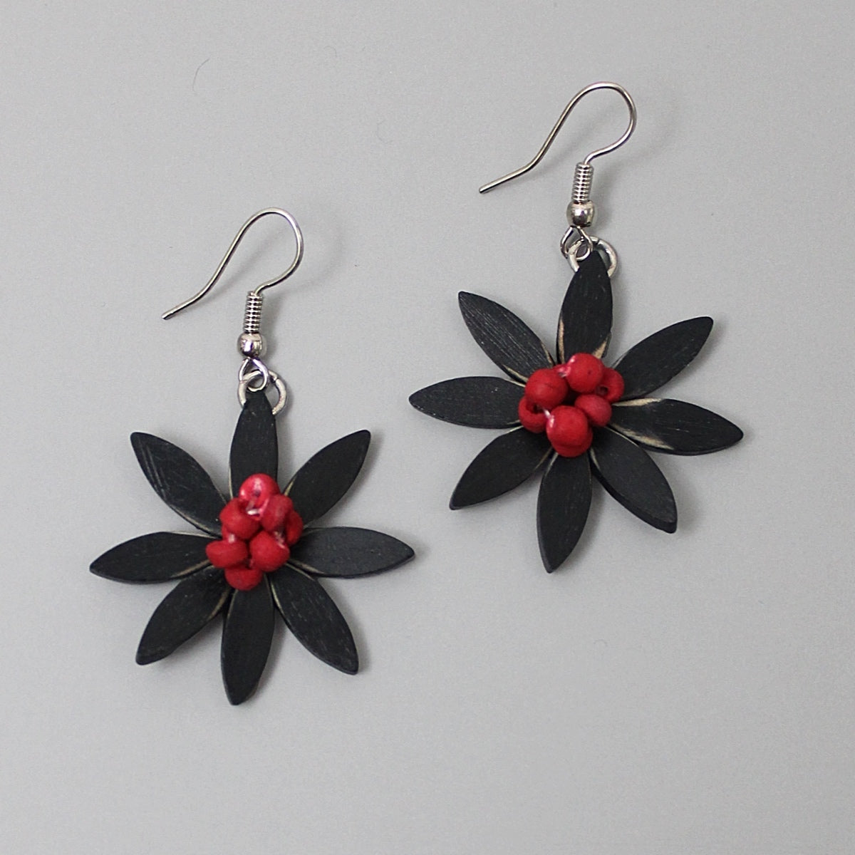 Black and Red Amaya Flower Earrings