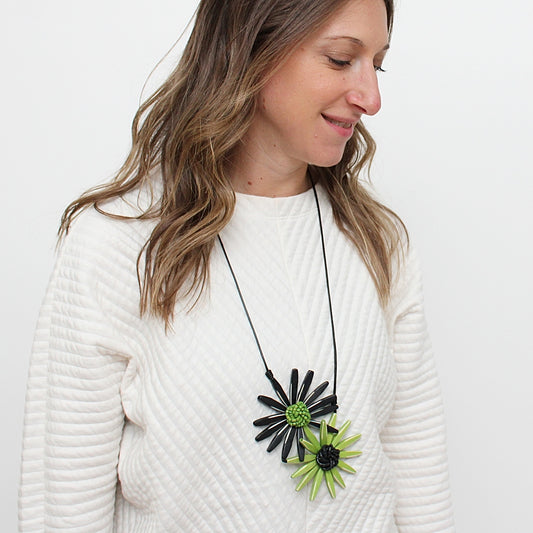 Black and Green Amaya Double Flower Statement Necklace