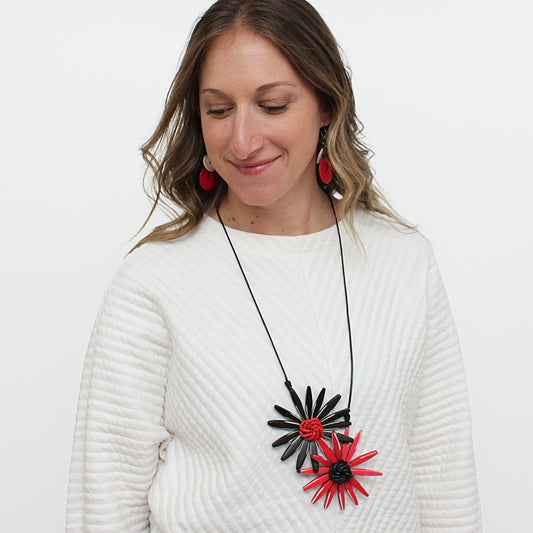 Black and Red Amaya Double Flower Statement Necklace
