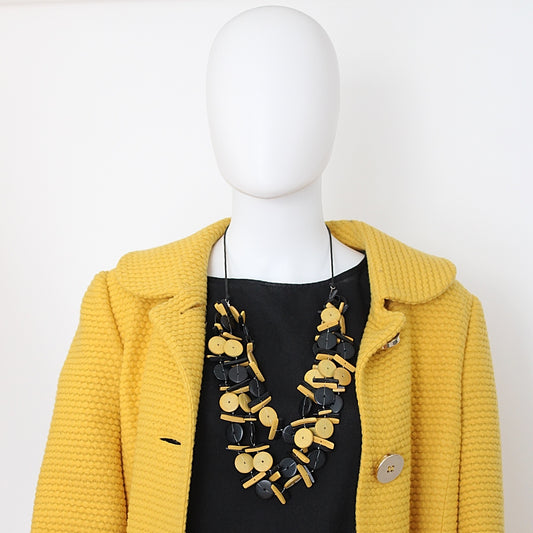 Yellow and Black Triple Strand Elaine Statement Necklace