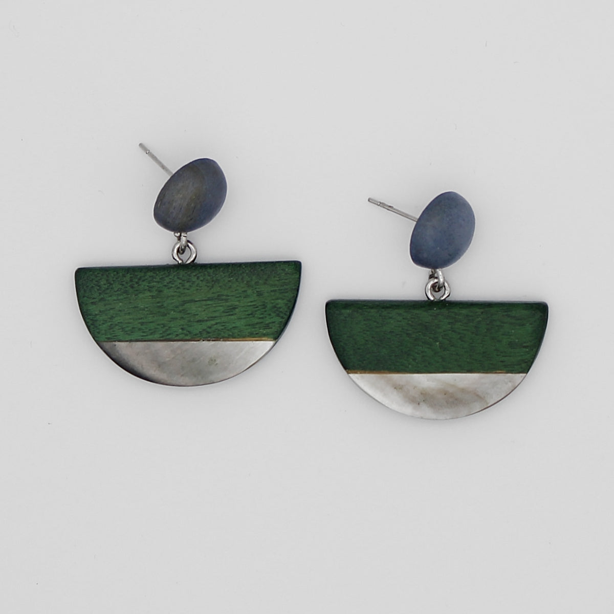 Olive Wood and Shell Half Moon Earrings