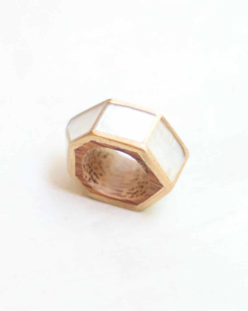 White and Gold Geometric Ring