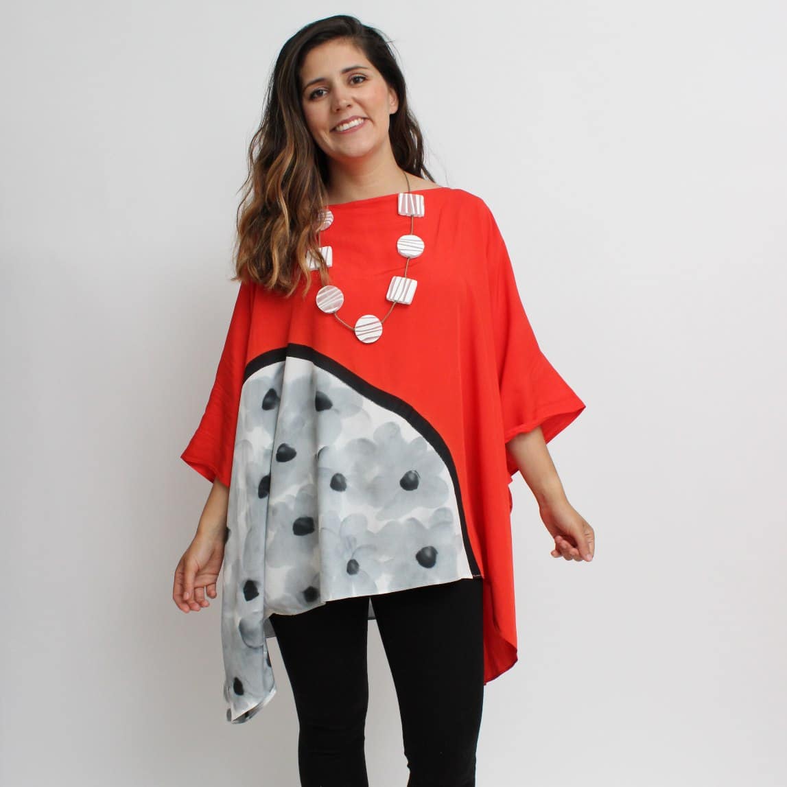 hand painted red floral blouse